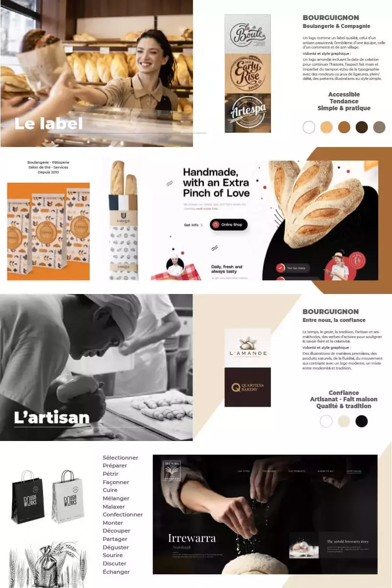 Concepts graphiques "Label" et "Artisan" pour la boulangerie Bourguignon.