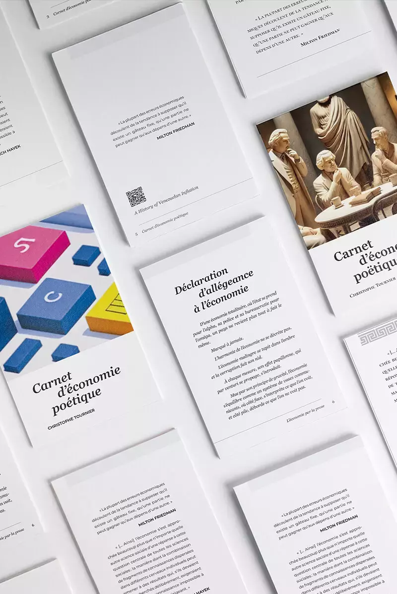 Présentation des essais de mise en page du carnet d’économie.