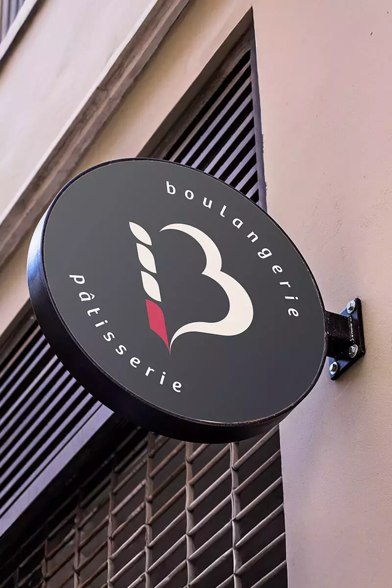 Mockup enseigne drapeau pour la boulangerie Bourguignon.