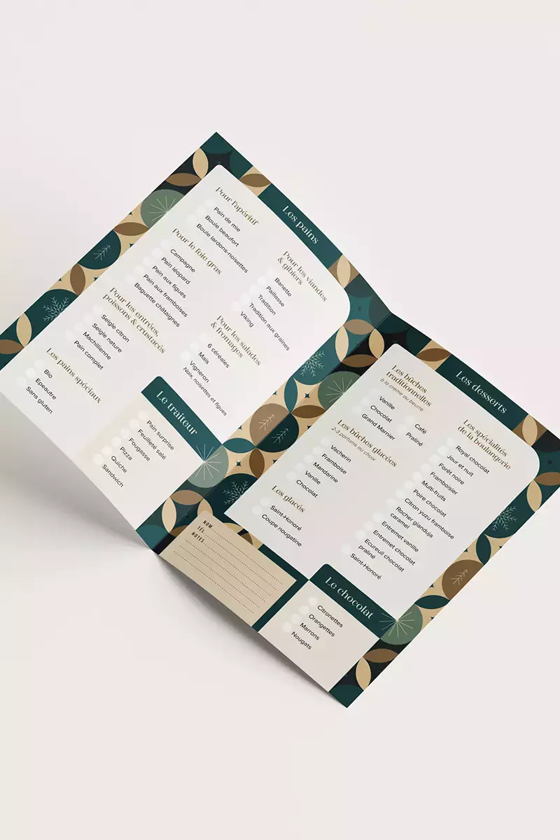 Intérieur du flyer de fin d'année pour la boulangerie Bourguignon.