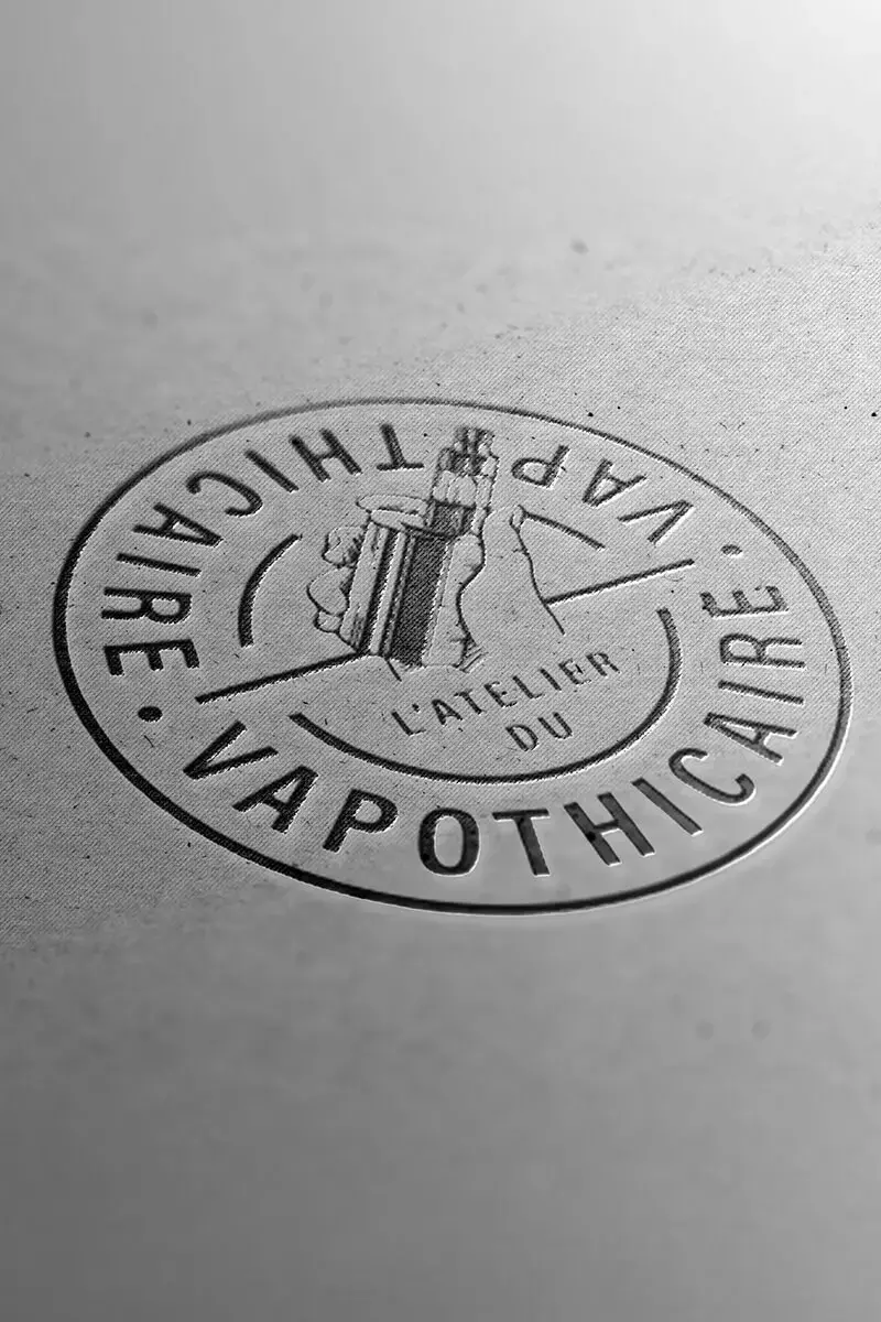 Proposition graphique de logo Vapothicaire sur un tampon encreur.