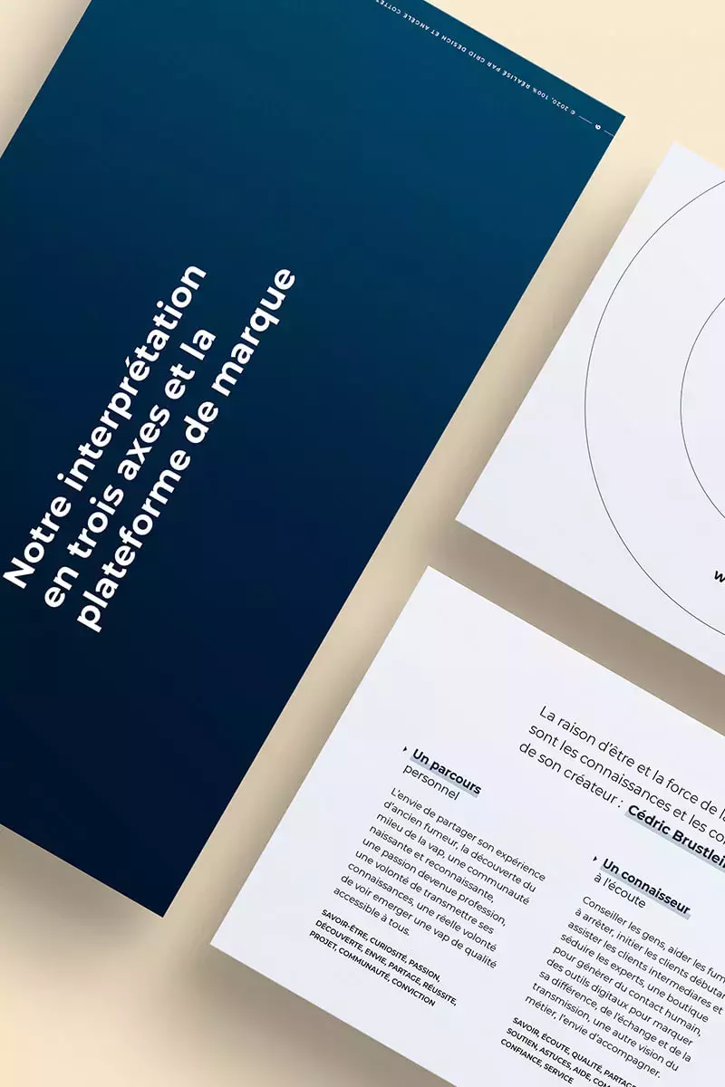 Document imprimé présentant une plateforme de marque.